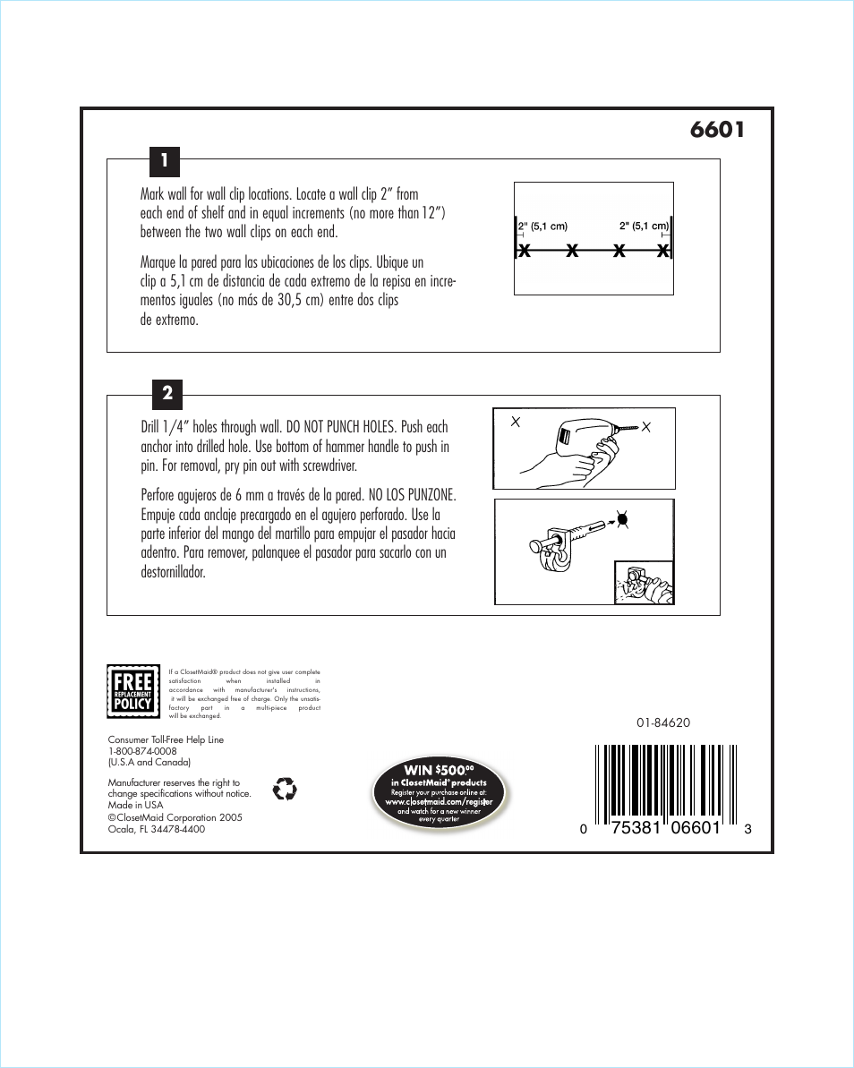 Closet Maid 6601 User Manual | 1 page