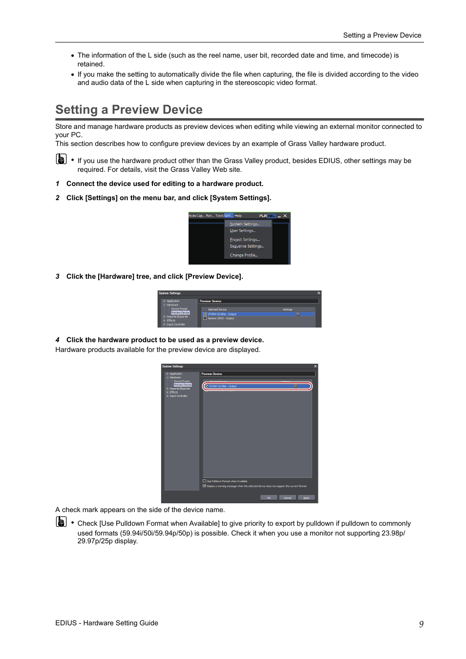 Setting a preview device | Grass Valley EDIUS Pro v.7.4 User Manual | Page 15 / 35