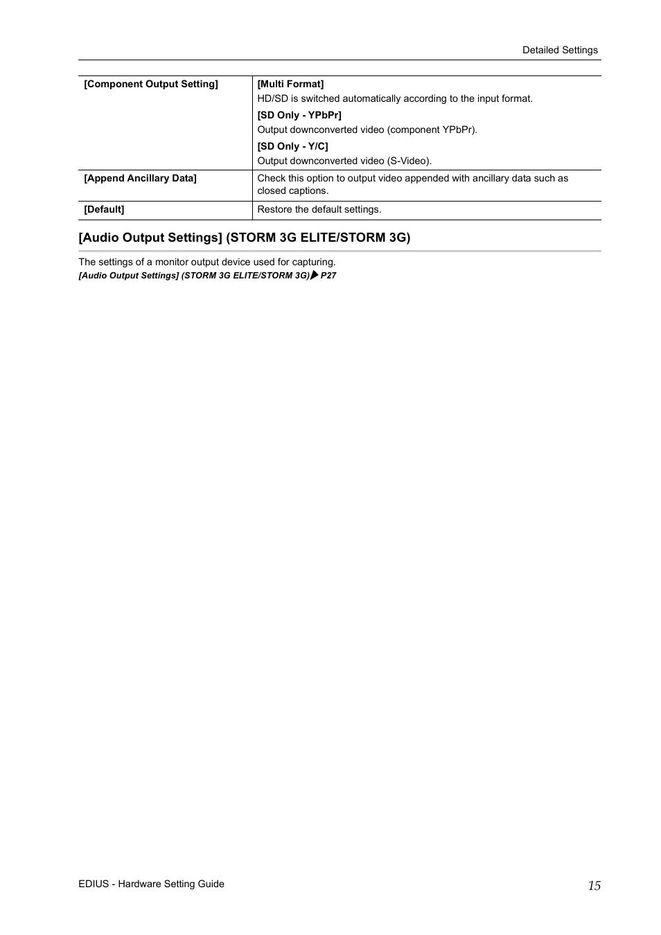 Audio output settings] (storm 3g elite/storm 3g) | Grass Valley EDIUS Pro v.7.4 User Manual | Page 21 / 35