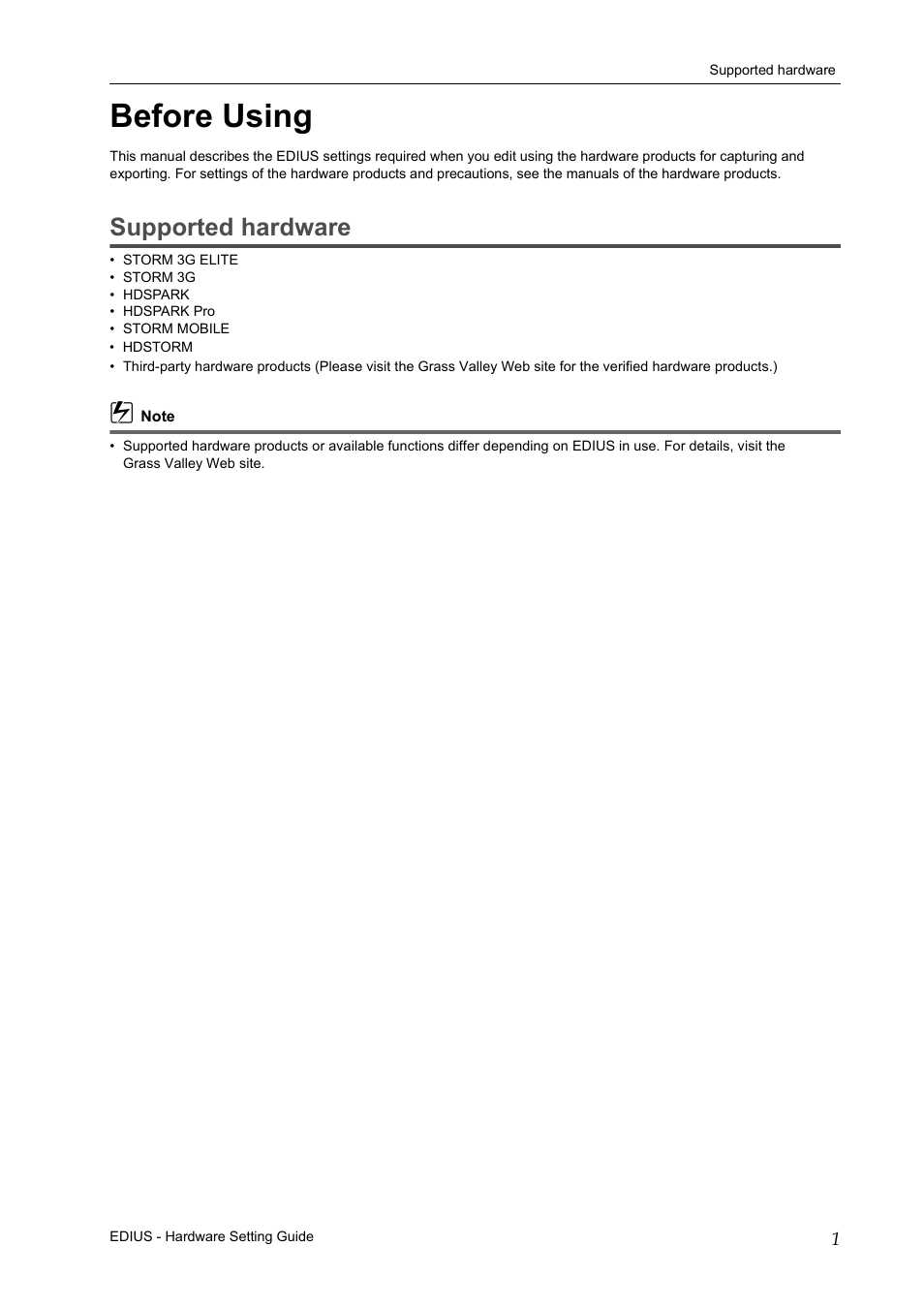 Before using, Supported hardware | Grass Valley EDIUS Pro v.7.4 User Manual | Page 7 / 35