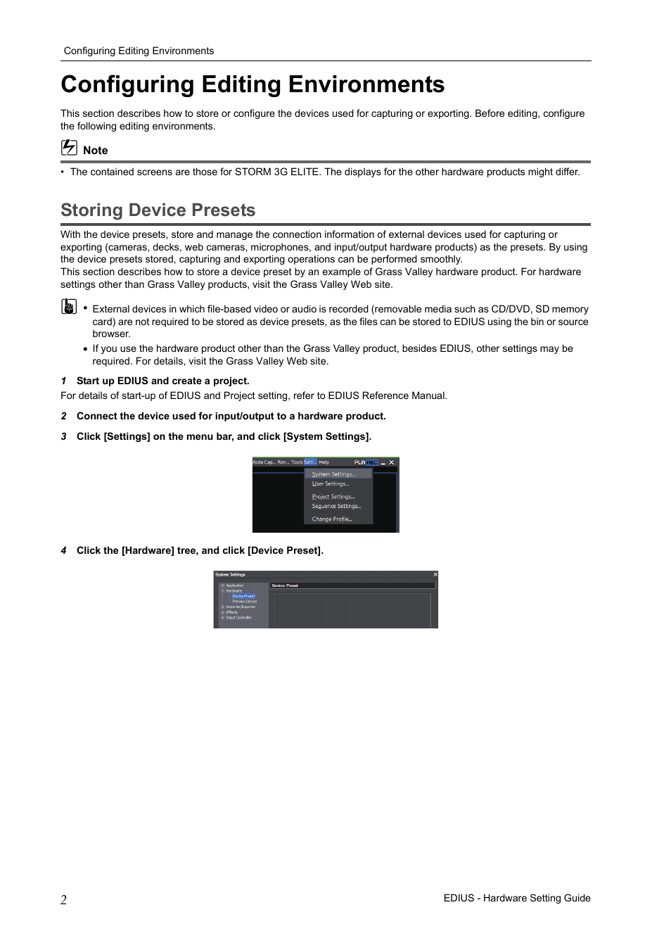 Configuring editing environments, Storing device presets | Grass Valley EDIUS Pro v.7.4 User Manual | Page 8 / 35