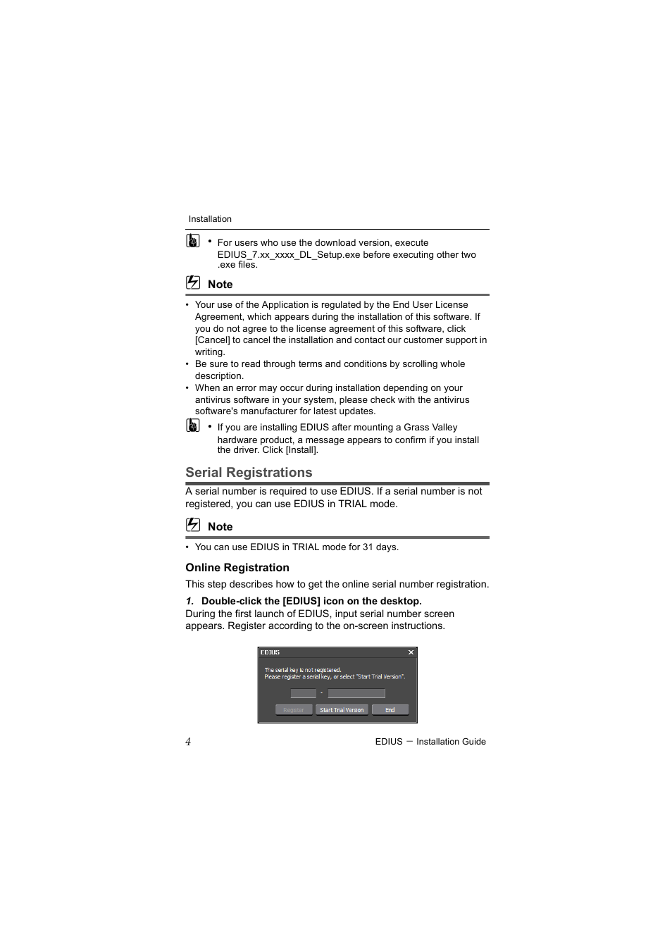 Serial registrations | Grass Valley EDIUS Pro v.7.4 Installation User Manual | Page 12 / 19