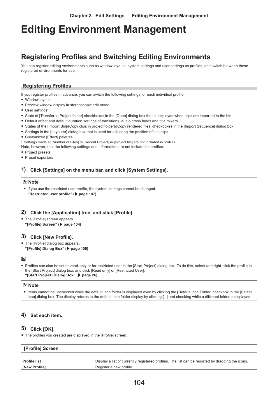 Editing environment management, Registering profiles | Grass Valley EDIUS Pro v.7.4 Reference Manual User Manual | Page 104 / 471