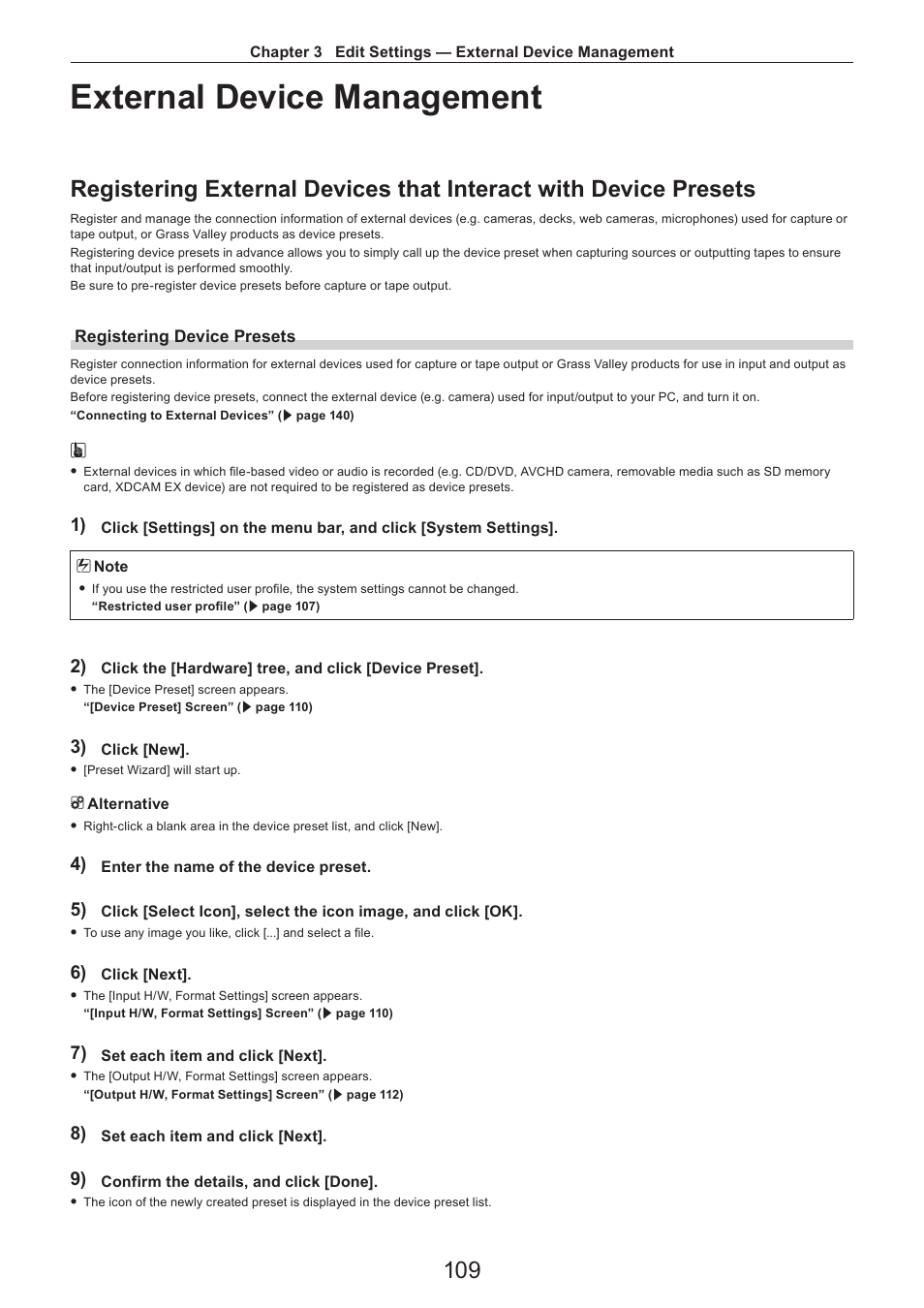 External device management, Registering device presets | Grass Valley EDIUS Pro v.7.4 Reference Manual User Manual | Page 109 / 471