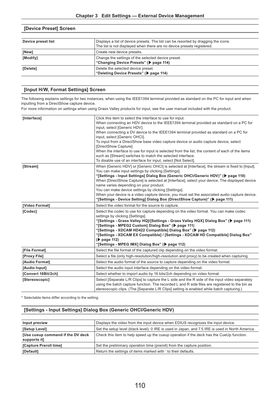 Device preset] screen, Input h/w, format settings] screen | Grass Valley EDIUS Pro v.7.4 Reference Manual User Manual | Page 110 / 471