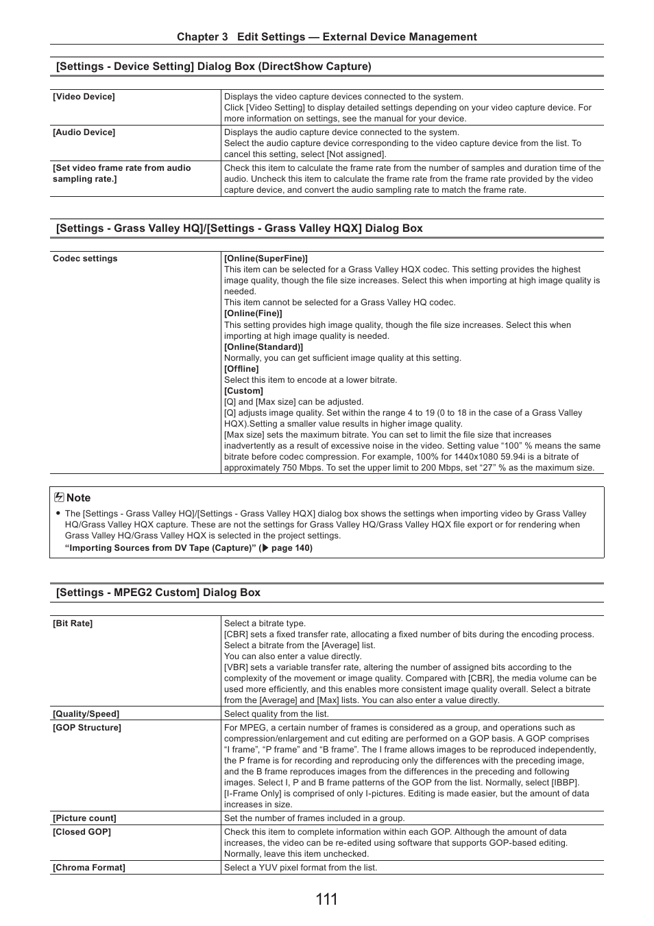 Settings - mpeg2 custom] dialog box | Grass Valley EDIUS Pro v.7.4 Reference Manual User Manual | Page 111 / 471