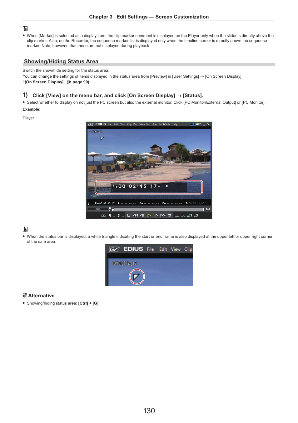 Showing/hiding status area | Grass Valley EDIUS Pro v.7.4 Reference Manual User Manual | Page 130 / 471