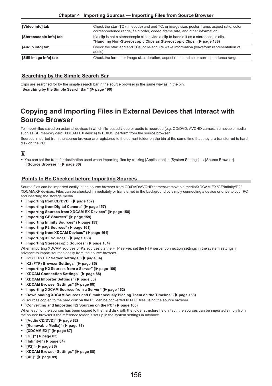 Searching by the simple search bar, Points to be checked before importing sources | Grass Valley EDIUS Pro v.7.4 Reference Manual User Manual | Page 156 / 471