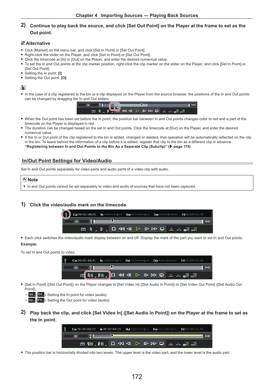 In/out point settings for video/audio | Grass Valley EDIUS Pro v.7.4 Reference Manual User Manual | Page 172 / 471