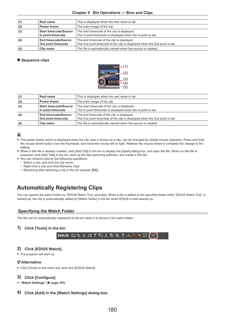 Automatically registering clips, Specifying the watch folder | Grass Valley EDIUS Pro v.7.4 Reference Manual User Manual | Page 180 / 471