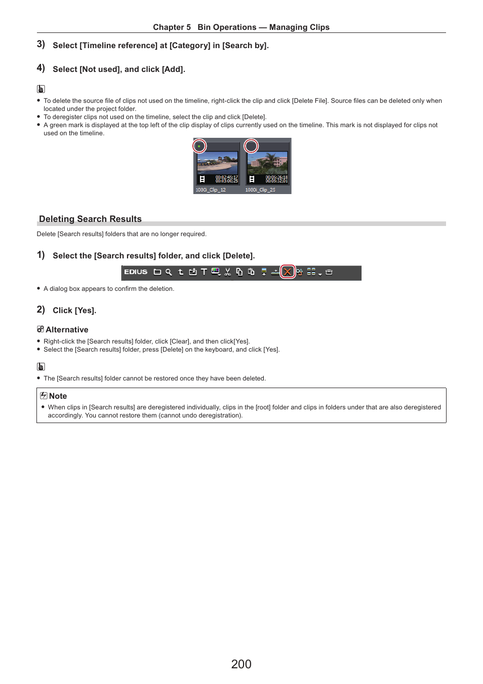 Deleting search results | Grass Valley EDIUS Pro v.7.4 Reference Manual User Manual | Page 200 / 471