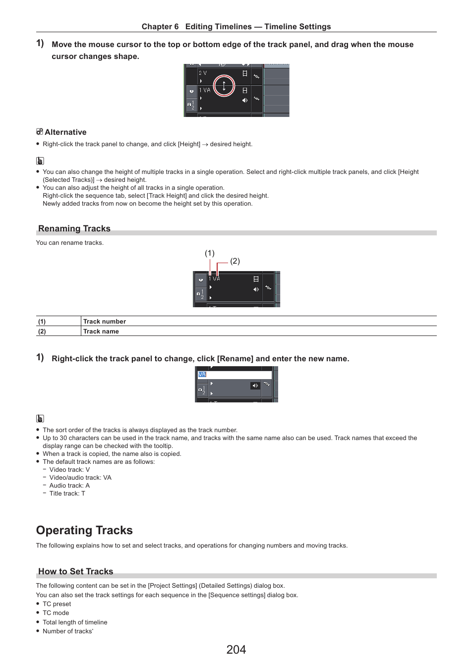 Renaming tracks, Operating tracks, How to set tracks | Grass Valley EDIUS Pro v.7.4 Reference Manual User Manual | Page 204 / 471