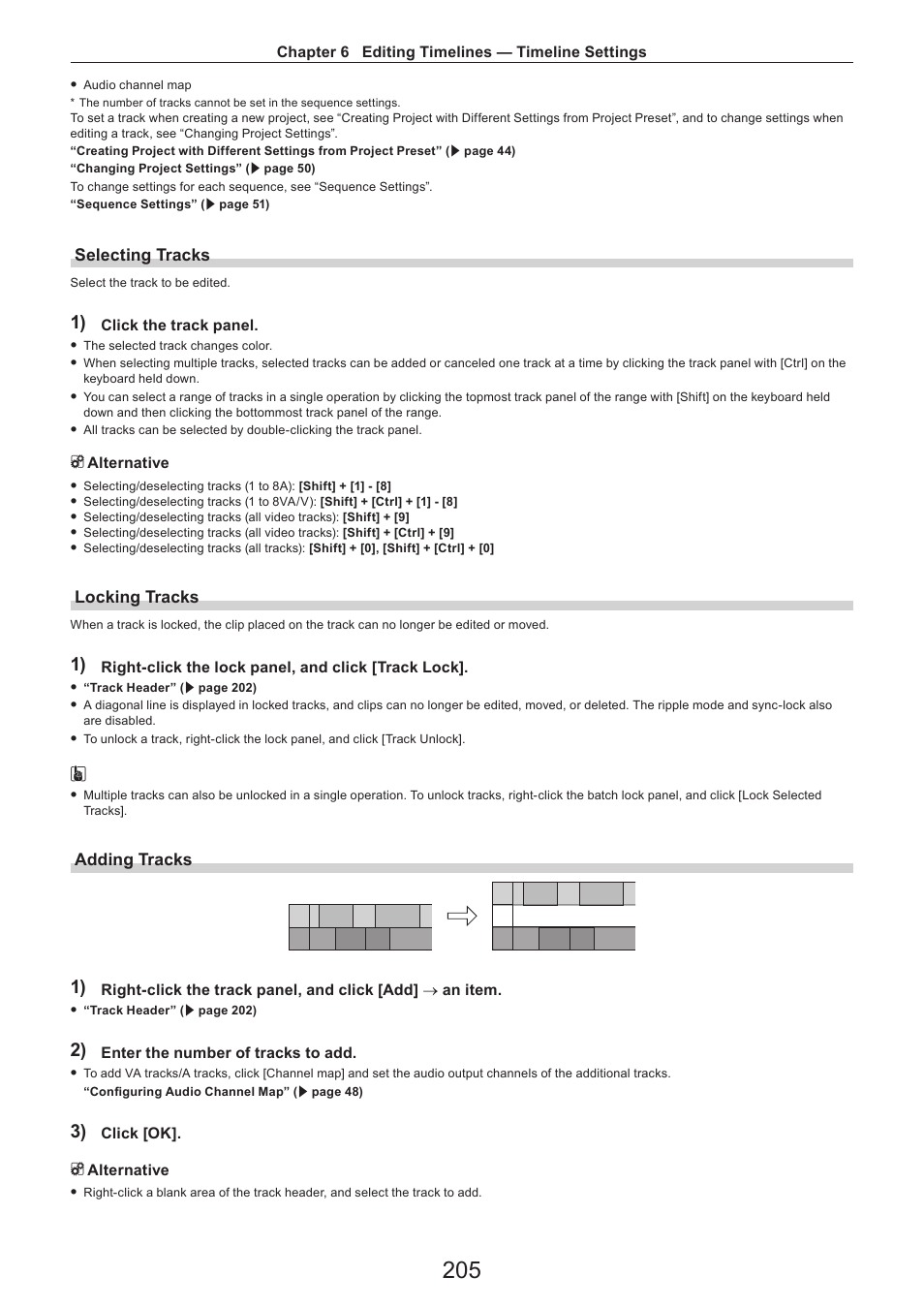Selecting tracks, Locking tracks, Adding tracks | Grass Valley EDIUS Pro v.7.4 Reference Manual User Manual | Page 205 / 471