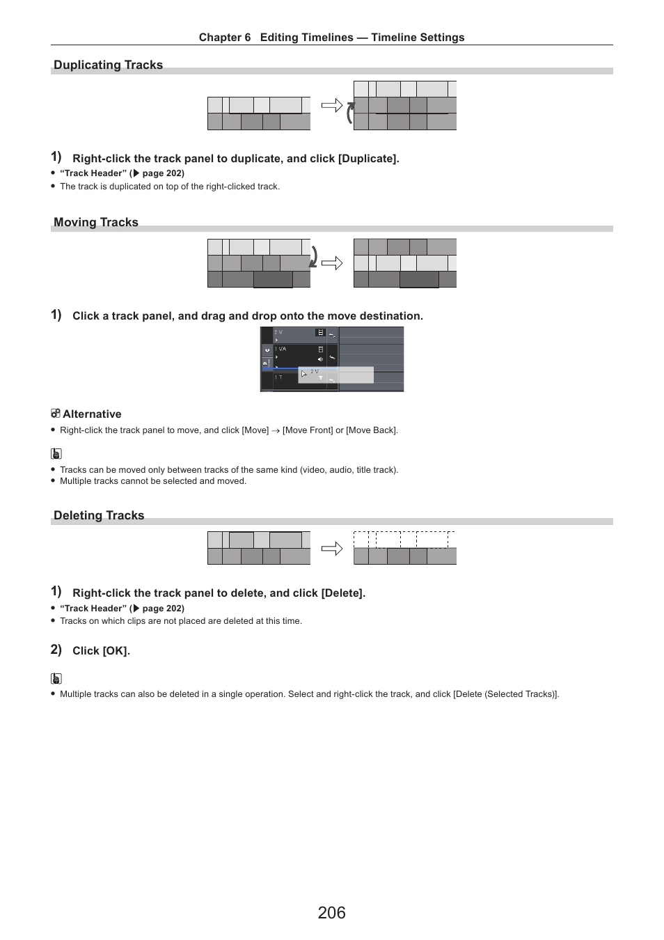 Duplicating tracks, Moving tracks, Deleting tracks | Grass Valley EDIUS Pro v.7.4 Reference Manual User Manual | Page 206 / 471