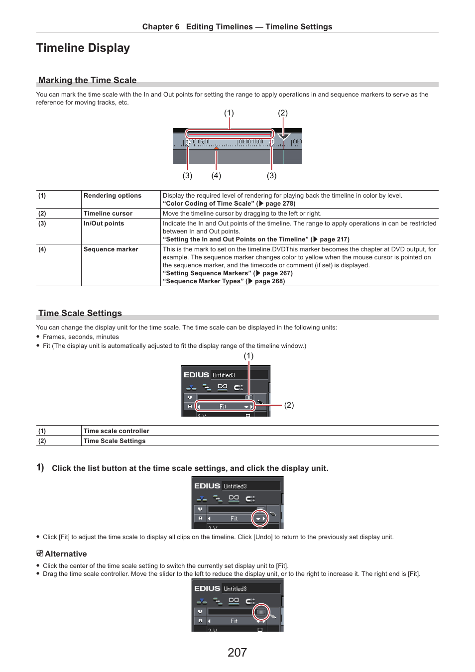 Timeline display, Marking the time scale, Time scale settings | 207 timeline display | Grass Valley EDIUS Pro v.7.4 Reference Manual User Manual | Page 207 / 471