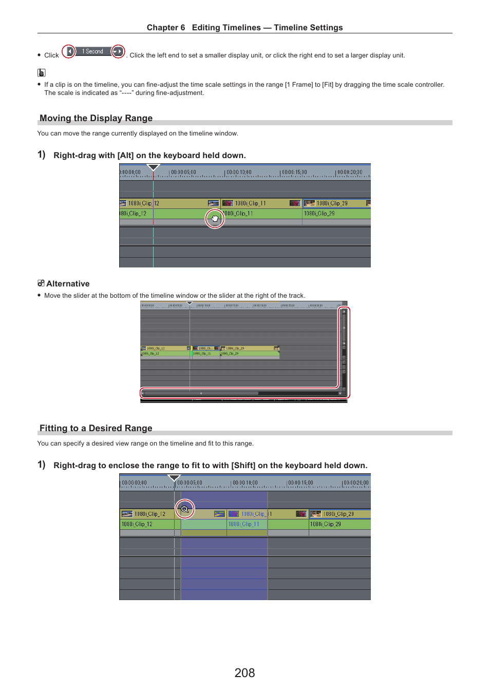 Moving the display range, Fitting to a desired range | Grass Valley EDIUS Pro v.7.4 Reference Manual User Manual | Page 208 / 471