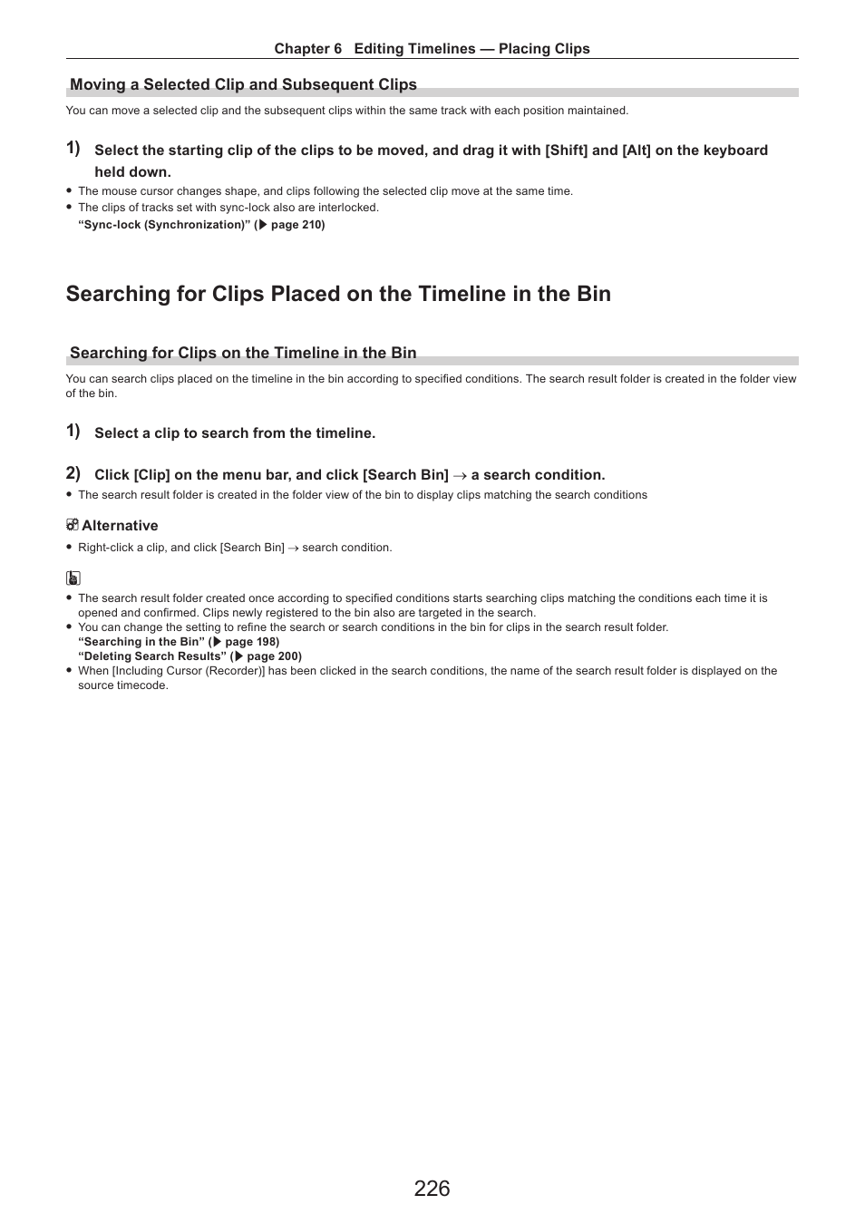 Moving a selected clip and subsequent clips, Searching for clips on the timeline in the bin | Grass Valley EDIUS Pro v.7.4 Reference Manual User Manual | Page 226 / 471