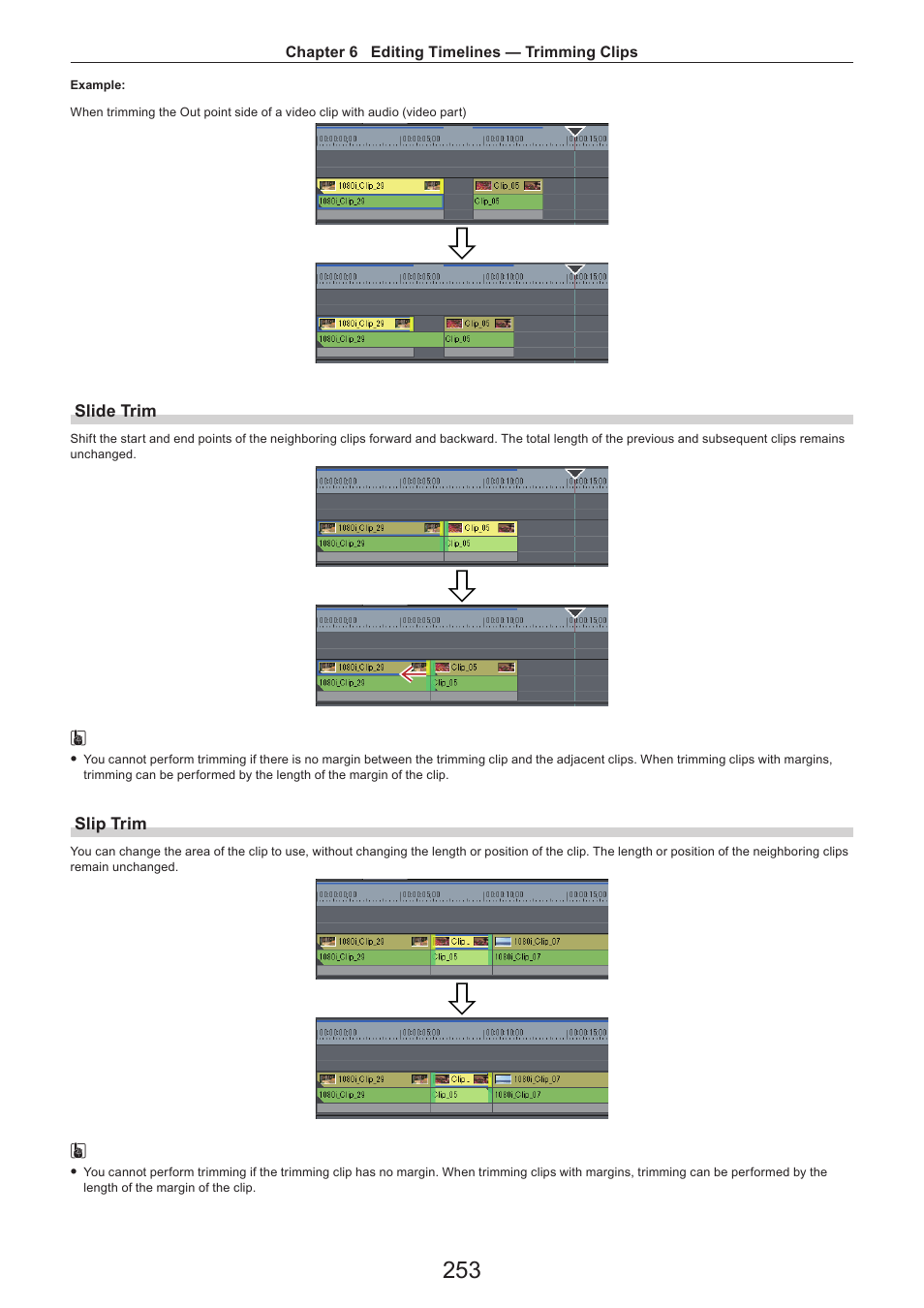 Slide trim, Slip trim | Grass Valley EDIUS Pro v.7.4 Reference Manual User Manual | Page 253 / 471