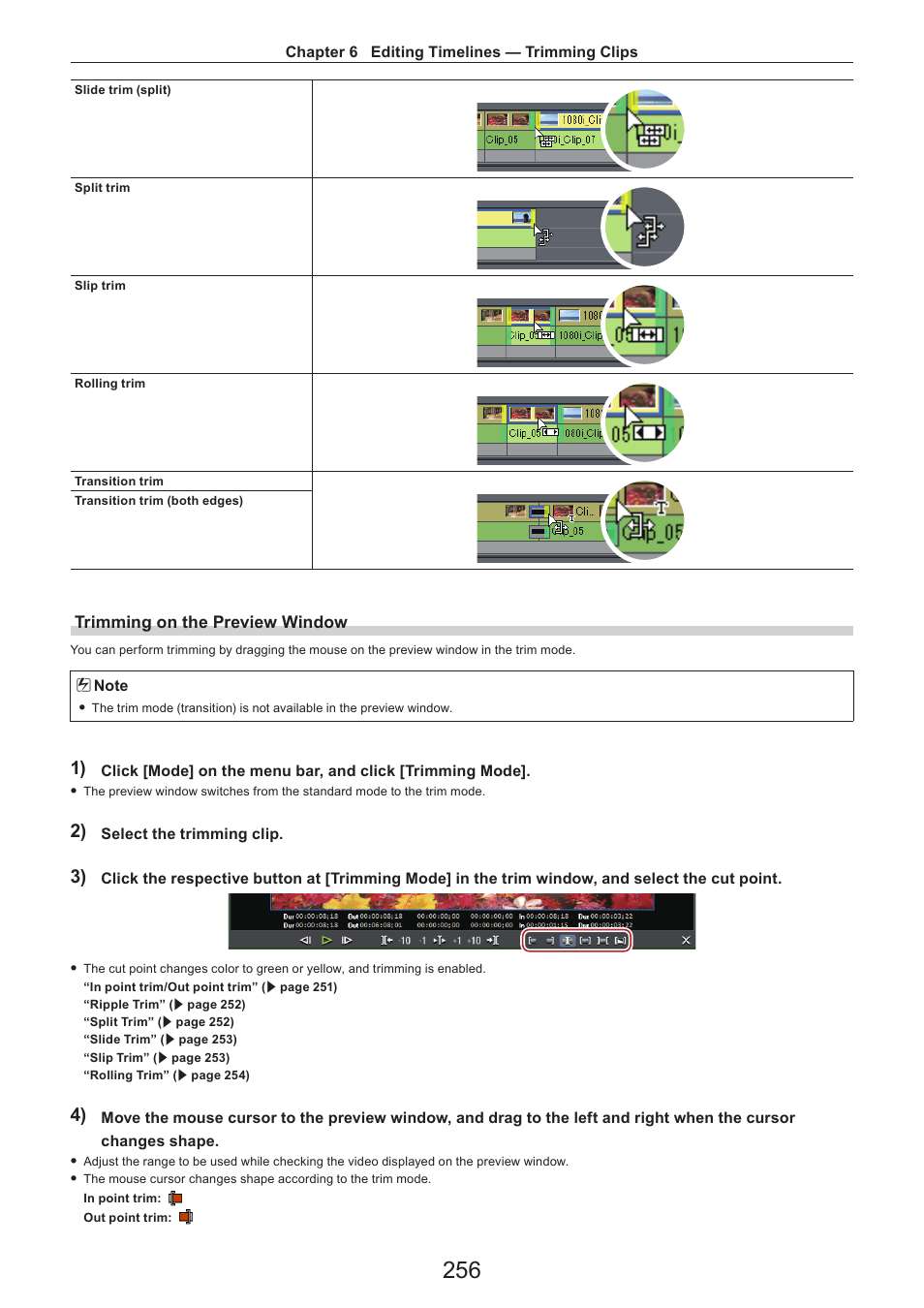 Trimming on the preview window | Grass Valley EDIUS Pro v.7.4 Reference Manual User Manual | Page 256 / 471