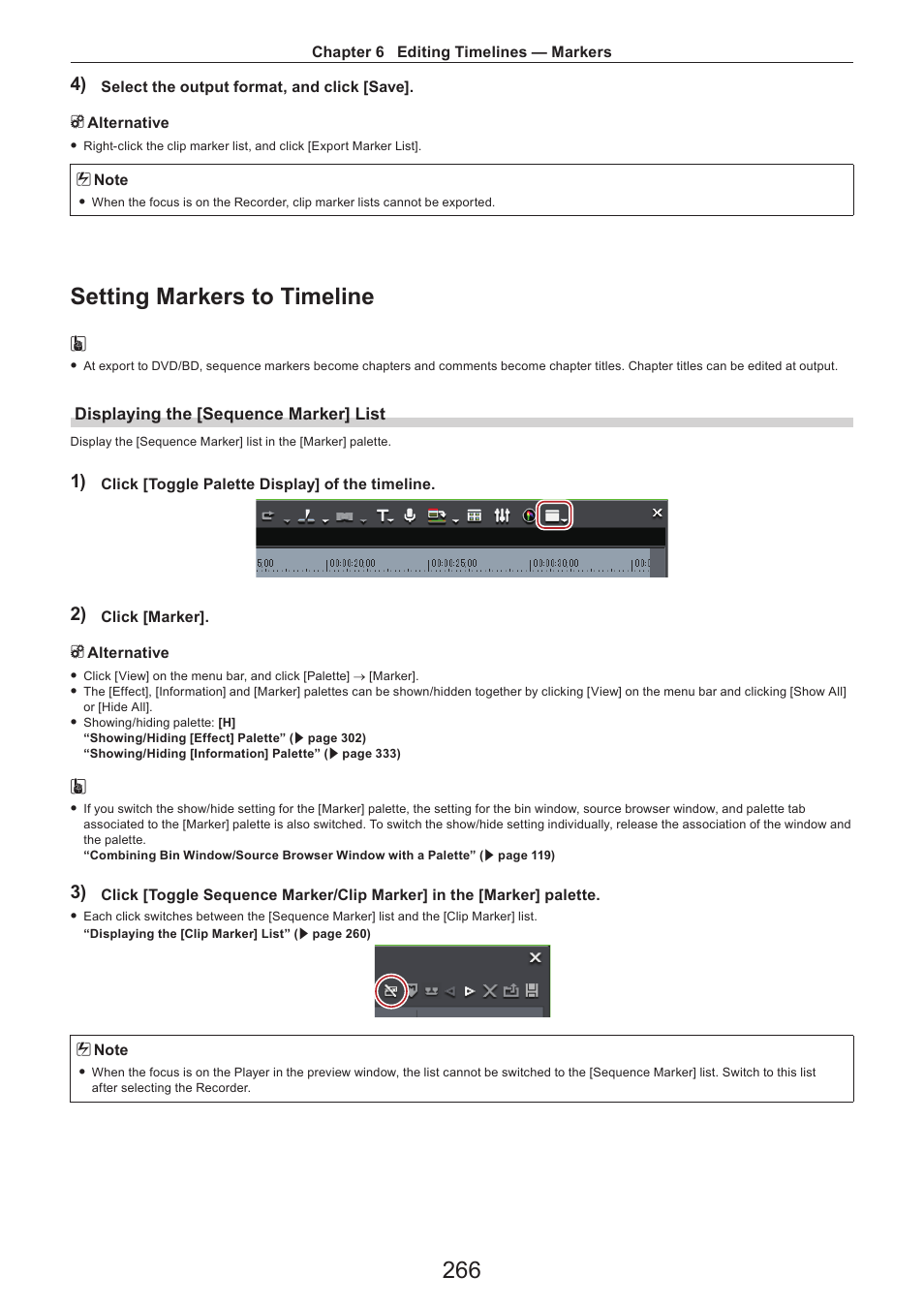Setting markers to timeline, Displaying the [sequence marker] list | Grass Valley EDIUS Pro v.7.4 Reference Manual User Manual | Page 266 / 471