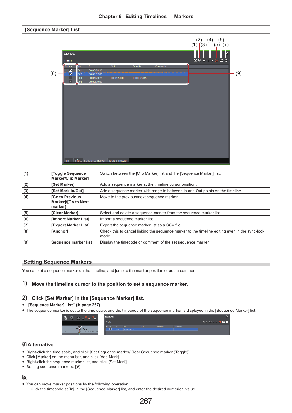 Setting sequence markers | Grass Valley EDIUS Pro v.7.4 Reference Manual User Manual | Page 267 / 471