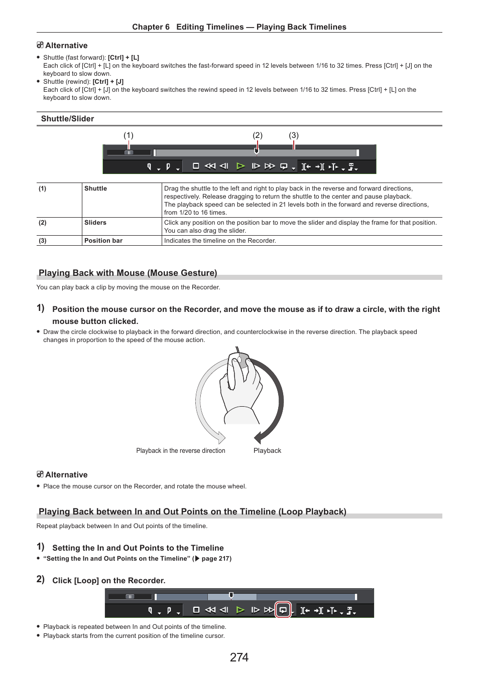 Playing back with mouse (mouse gesture) | Grass Valley EDIUS Pro v.7.4 Reference Manual User Manual | Page 274 / 471