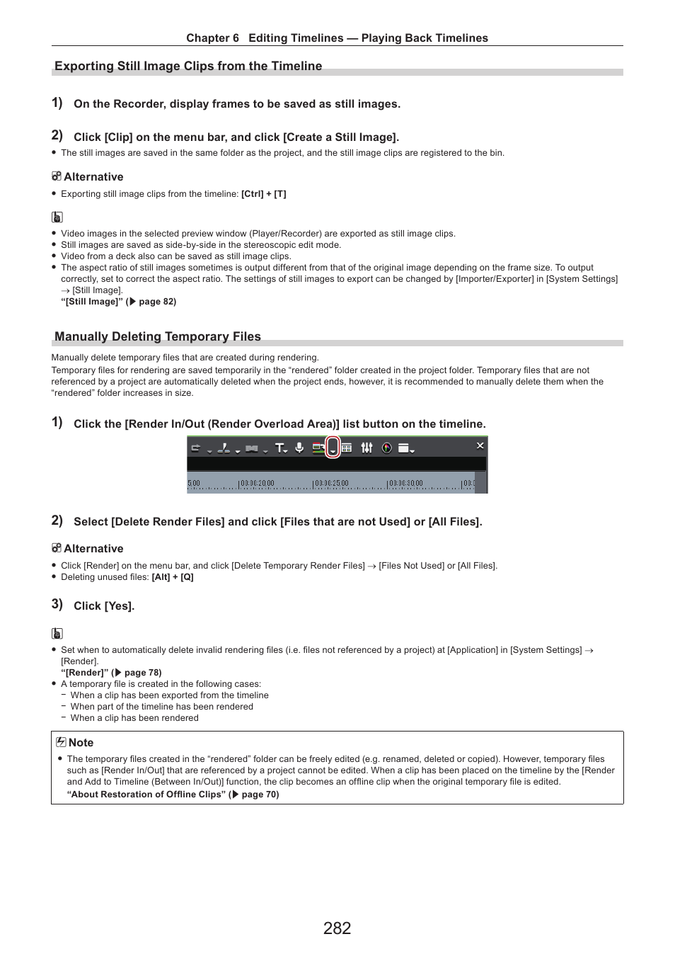 Exporting still image clips from the timeline, Manually deleting temporary files | Grass Valley EDIUS Pro v.7.4 Reference Manual User Manual | Page 282 / 471
