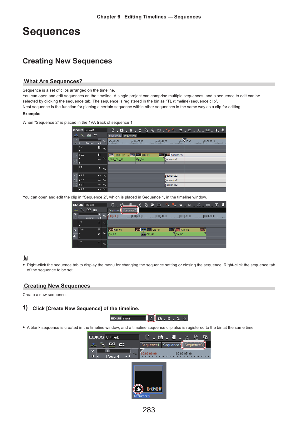 Sequences, Creating new sequences, What are sequences | Grass Valley EDIUS Pro v.7.4 Reference Manual User Manual | Page 283 / 471