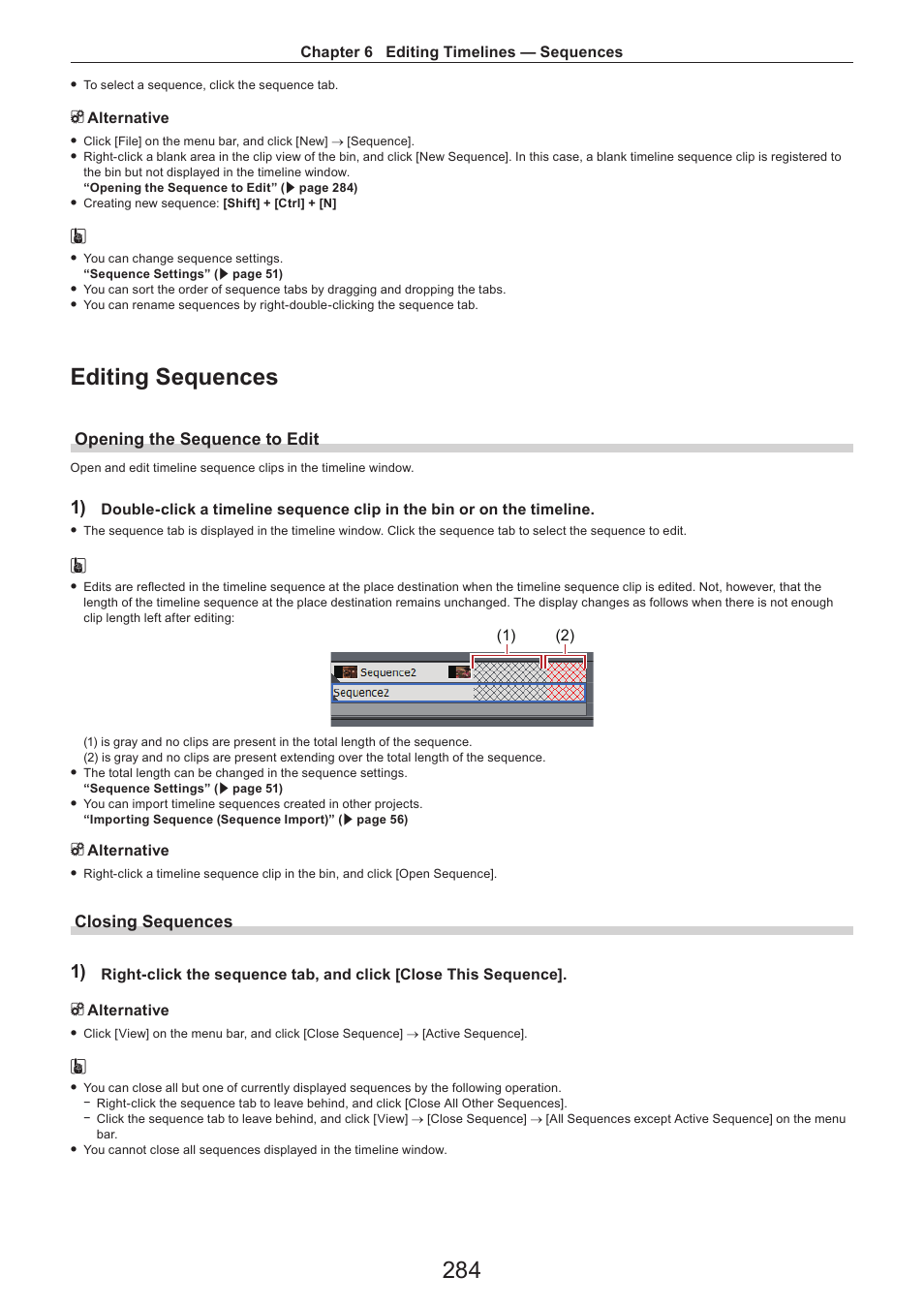 Editing sequences, Opening the sequence to edit, Closing sequences | Grass Valley EDIUS Pro v.7.4 Reference Manual User Manual | Page 284 / 471