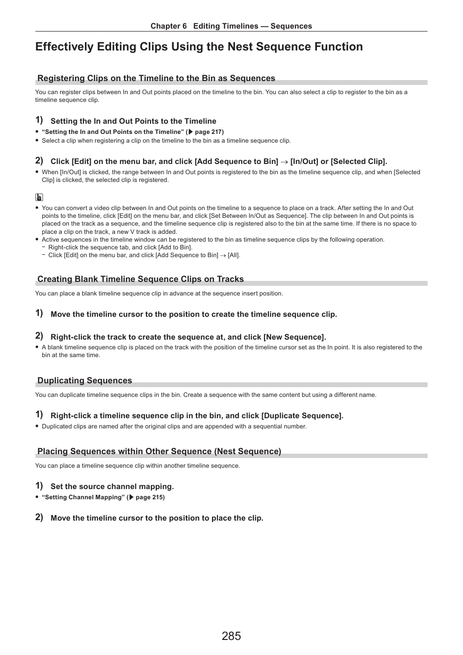 Creating blank timeline sequence clips on tracks, Duplicating sequences | Grass Valley EDIUS Pro v.7.4 Reference Manual User Manual | Page 285 / 471