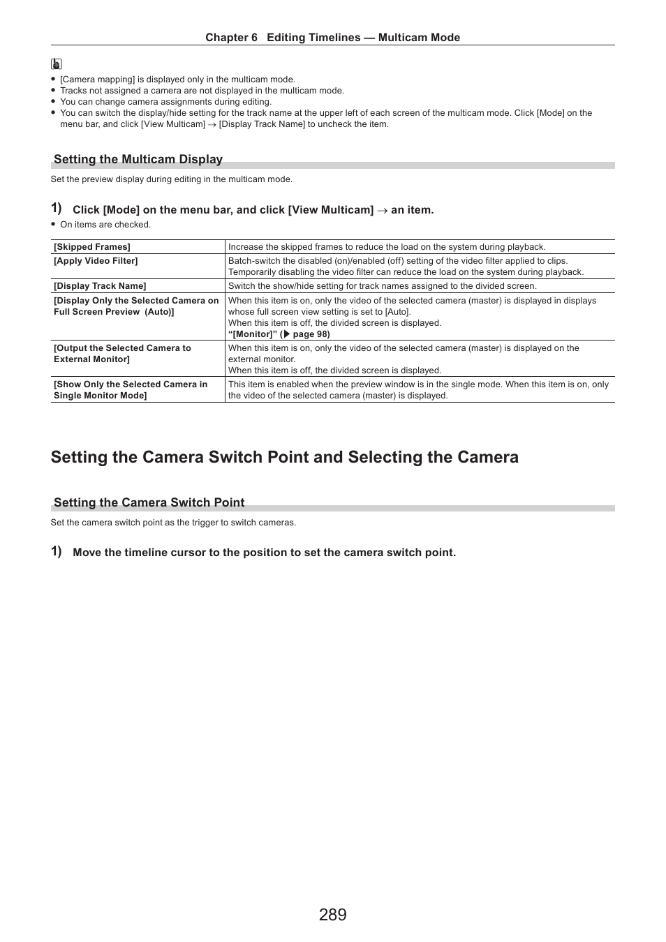 Setting the multicam display, Setting the camera switch point | Grass Valley EDIUS Pro v.7.4 Reference Manual User Manual | Page 289 / 471