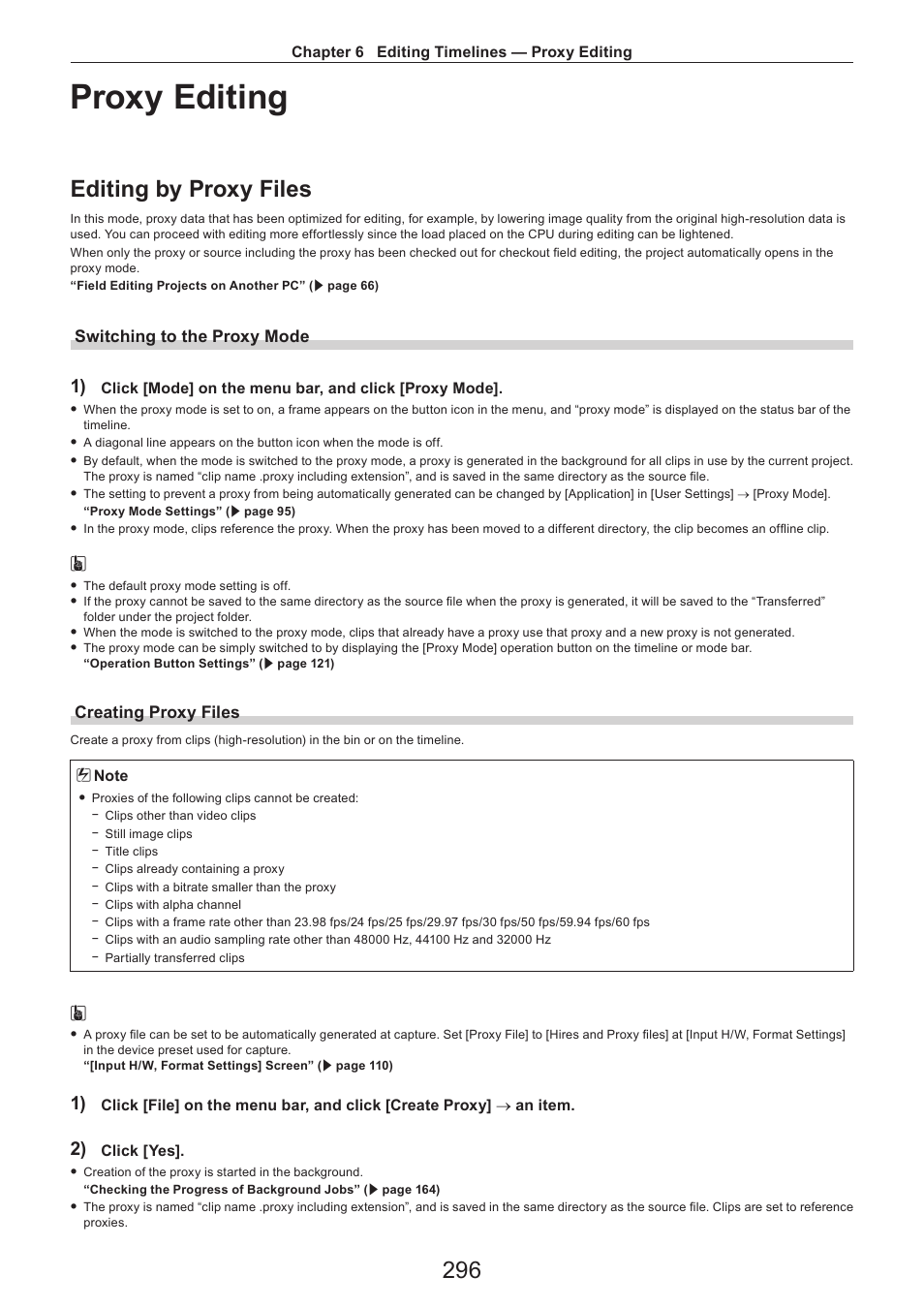 Proxy editing, Editing by proxy files, Switching to the proxy mode | Creating proxy files | Grass Valley EDIUS Pro v.7.4 Reference Manual User Manual | Page 296 / 471