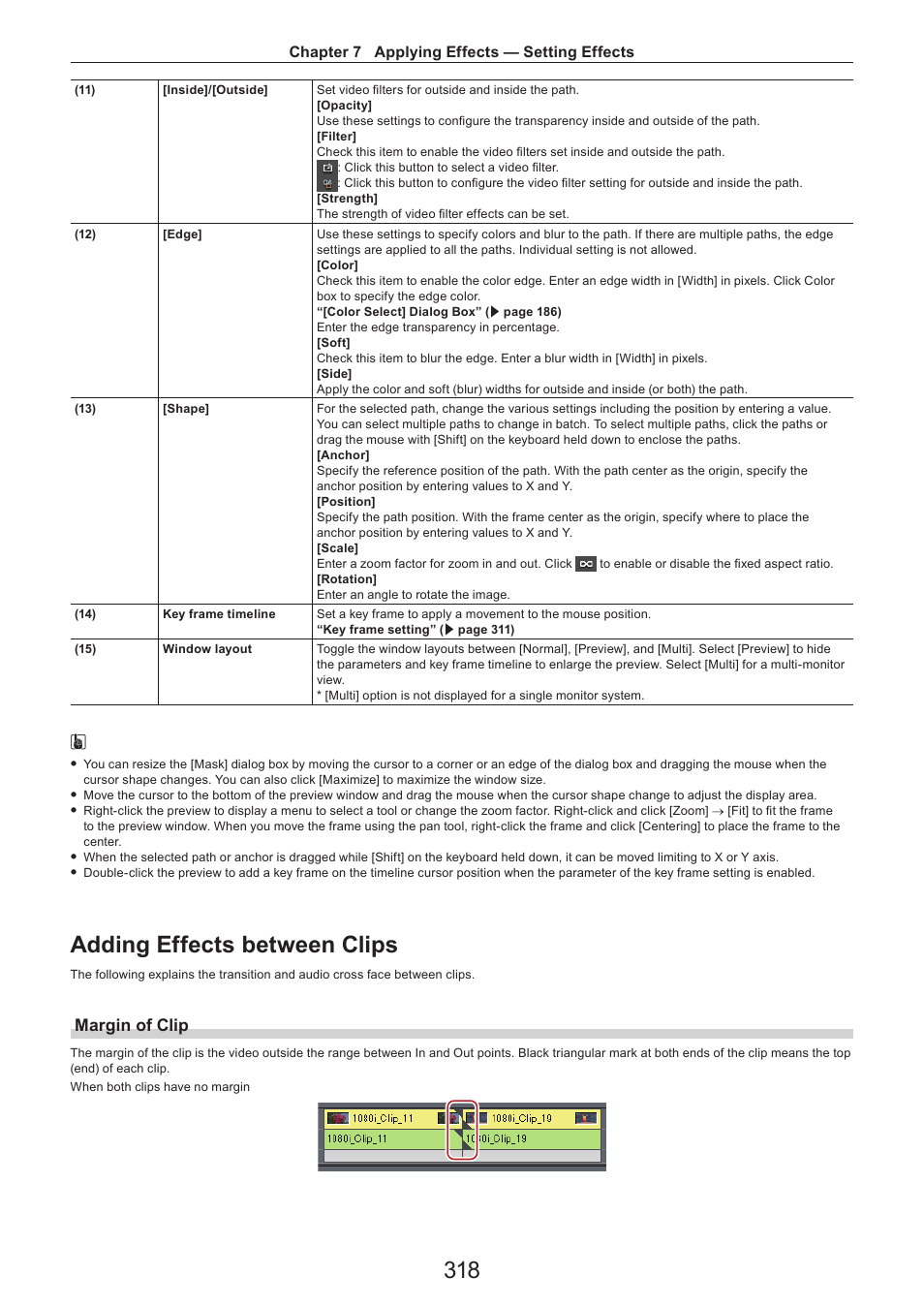 Adding effects between clips, Margin of clip, Chapter 7 applying effects — setting effects | Grass Valley EDIUS Pro v.7.4 Reference Manual User Manual | Page 318 / 471