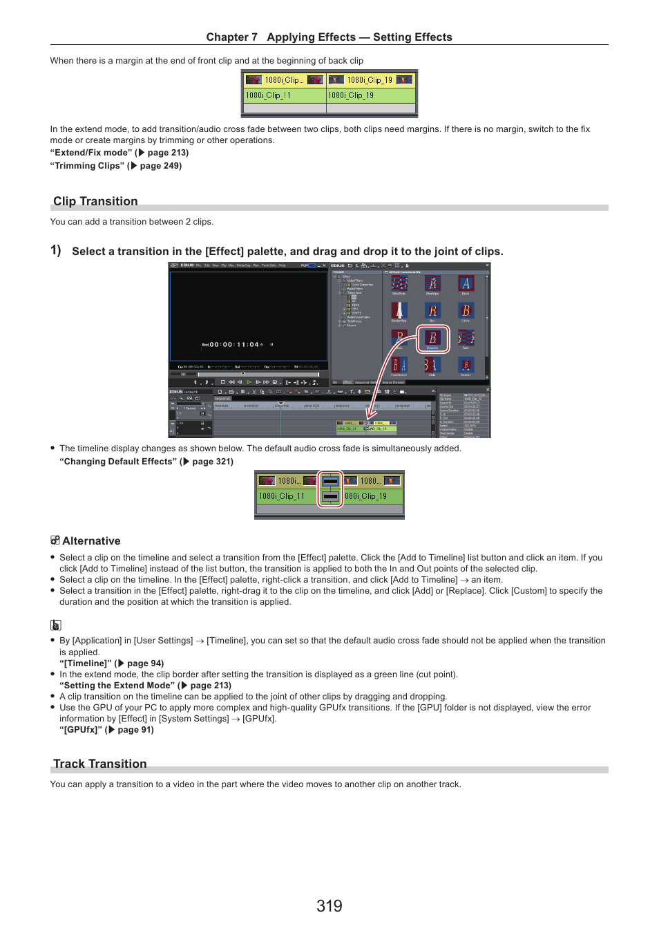 Clip transition, Track transition | Grass Valley EDIUS Pro v.7.4 Reference Manual User Manual | Page 319 / 471