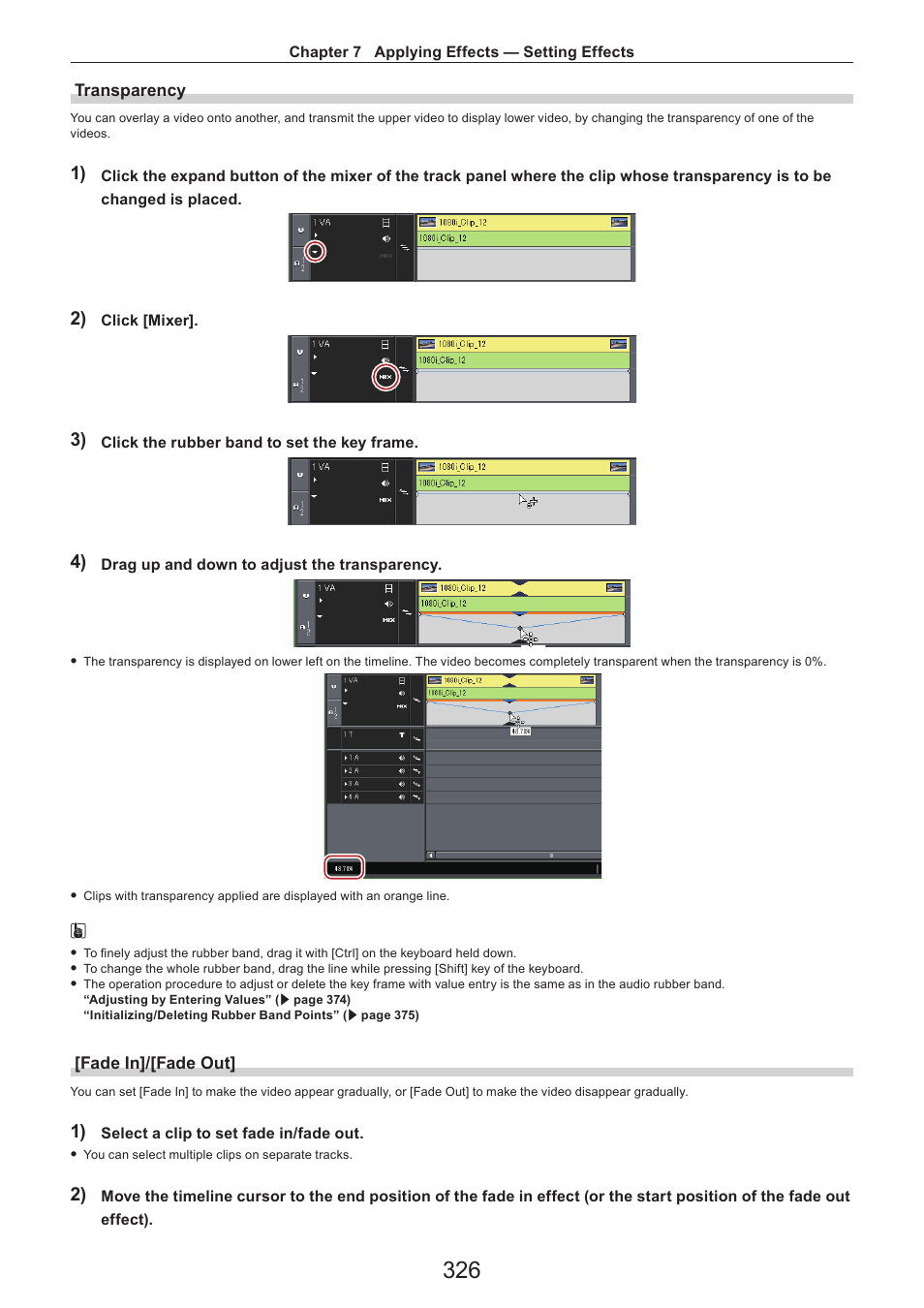 Transparency, Fade in]/[fade out | Grass Valley EDIUS Pro v.7.4 Reference Manual User Manual | Page 326 / 471