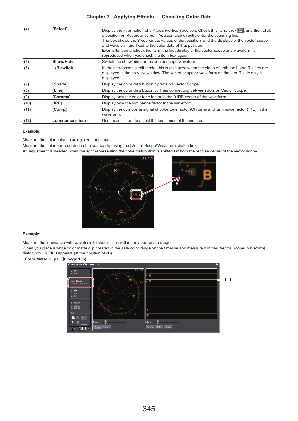 Chapter 7 applying effects — checking color data | Grass Valley EDIUS Pro v.7.4 Reference Manual User Manual | Page 345 / 471