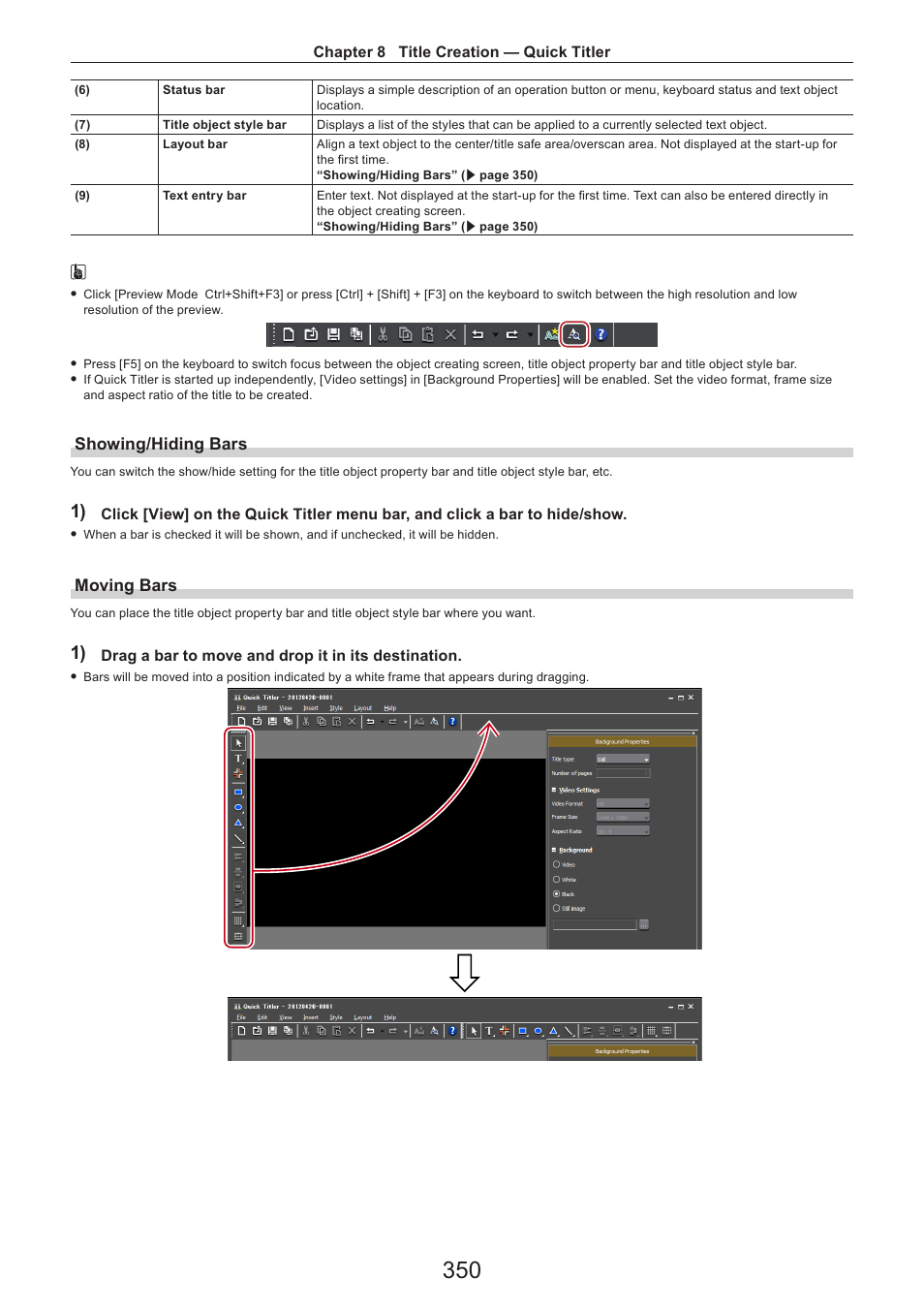 Showing/hiding bars, Moving bars | Grass Valley EDIUS Pro v.7.4 Reference Manual User Manual | Page 350 / 471