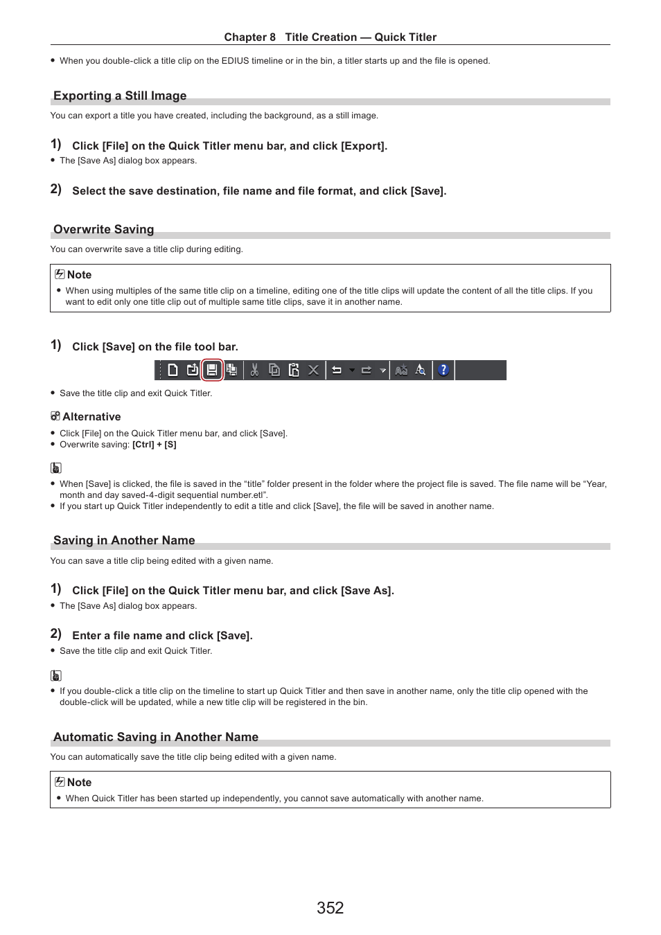 Exporting a still image, Overwrite saving, Saving in another name | Automatic saving in another name | Grass Valley EDIUS Pro v.7.4 Reference Manual User Manual | Page 352 / 471