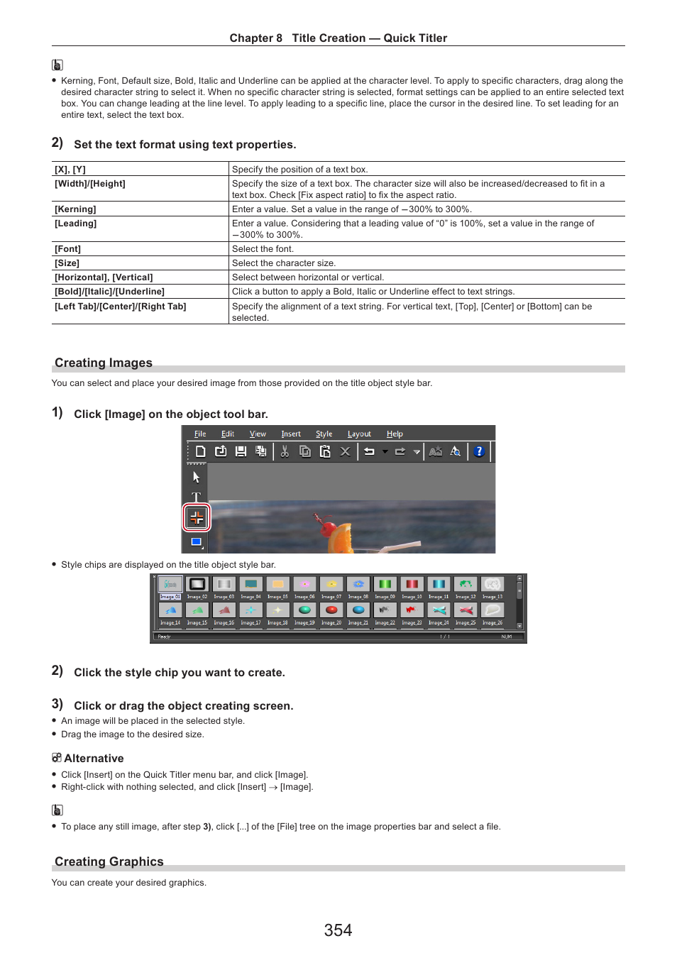 Creating images, Creating graphics | Grass Valley EDIUS Pro v.7.4 Reference Manual User Manual | Page 354 / 471