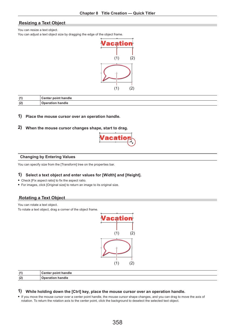 Resizing a text object, Rotating a text object | Grass Valley EDIUS Pro v.7.4 Reference Manual User Manual | Page 358 / 471