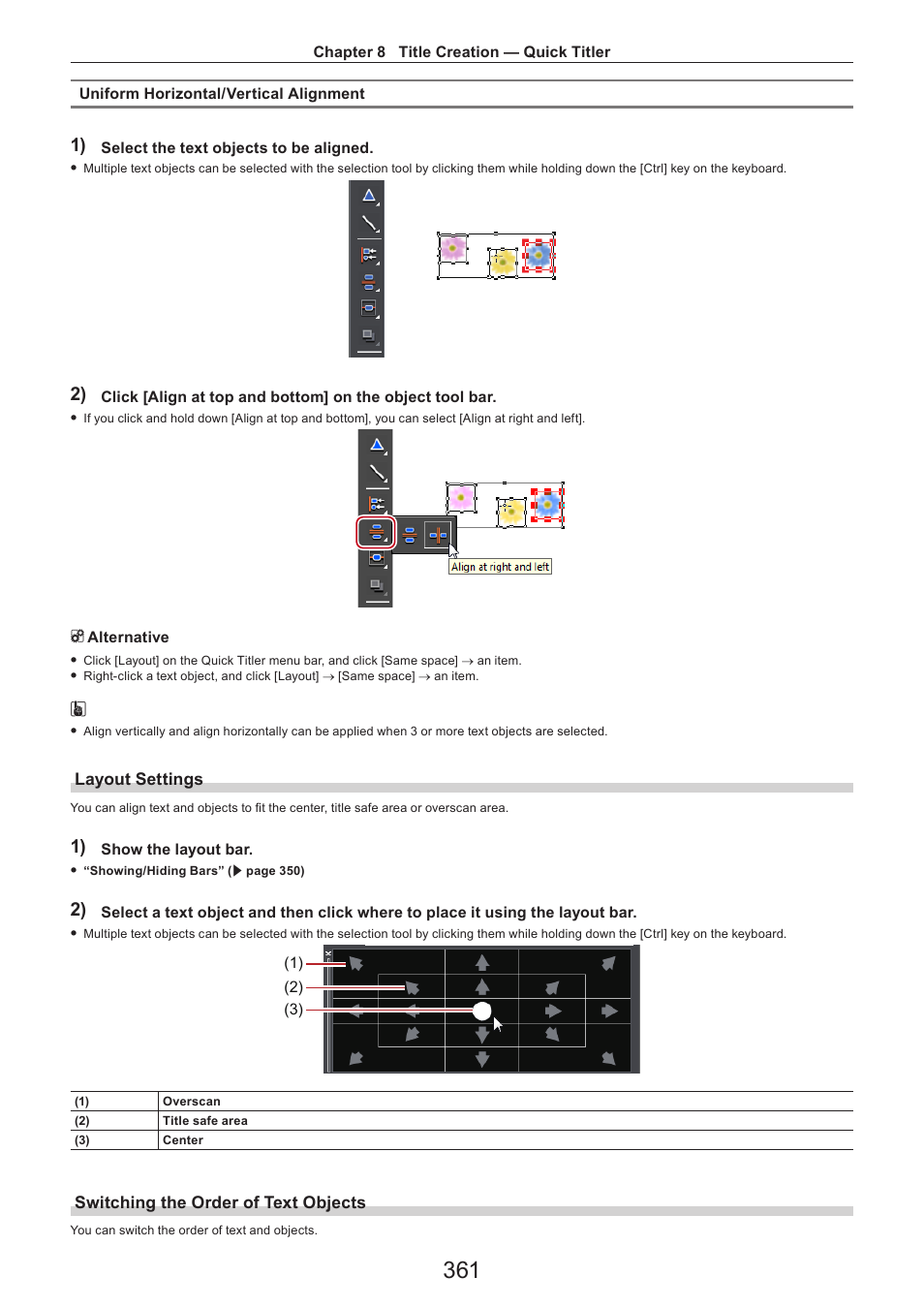 Layout settings, Switching the order of text objects | Grass Valley EDIUS Pro v.7.4 Reference Manual User Manual | Page 361 / 471