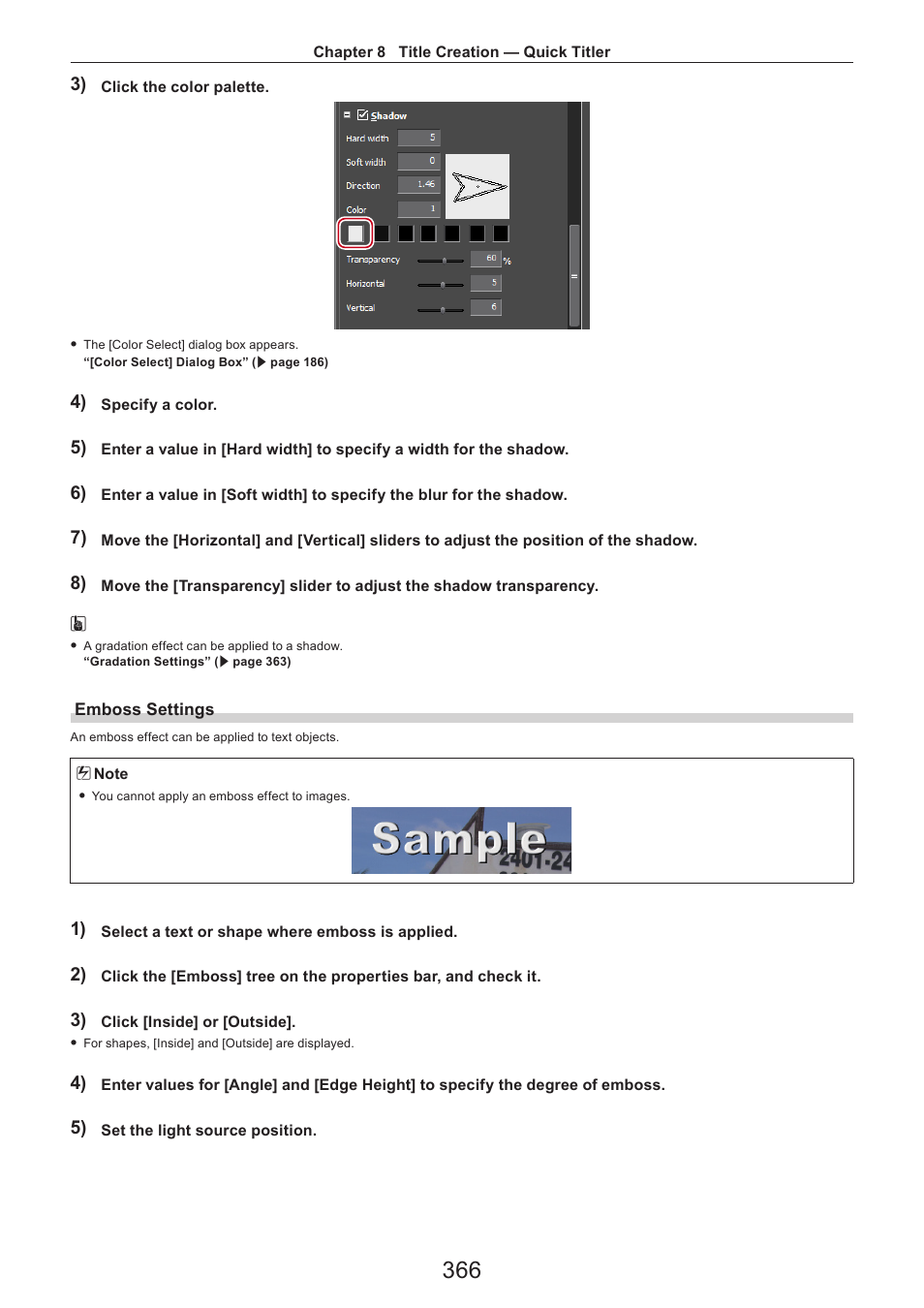 Emboss settings | Grass Valley EDIUS Pro v.7.4 Reference Manual User Manual | Page 366 / 471