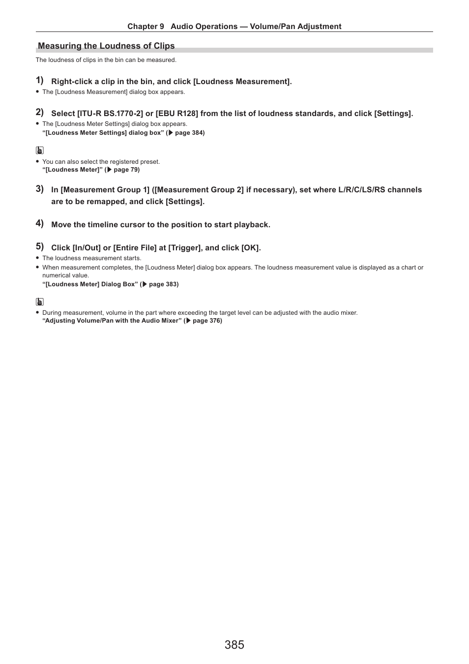 Measuring the loudness of clips | Grass Valley EDIUS Pro v.7.4 Reference Manual User Manual | Page 385 / 471