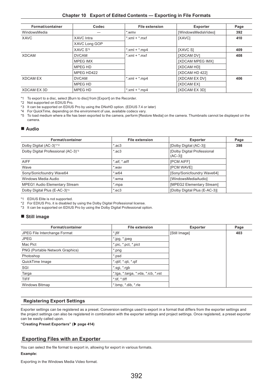 Exporting files with an exporter, R audio, R still image | Registering export settings | Grass Valley EDIUS Pro v.7.4 Reference Manual User Manual | Page 392 / 471