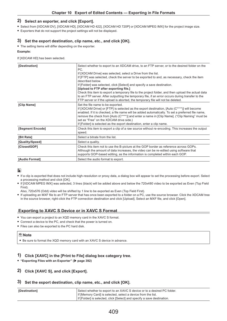 Exporting to xavc s device or in xavc s format | Grass Valley EDIUS Pro v.7.4 Reference Manual User Manual | Page 409 / 471