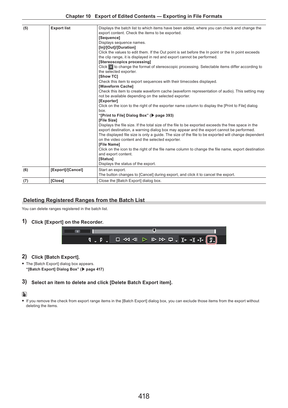 Deleting registered ranges from the batch list | Grass Valley EDIUS Pro v.7.4 Reference Manual User Manual | Page 418 / 471