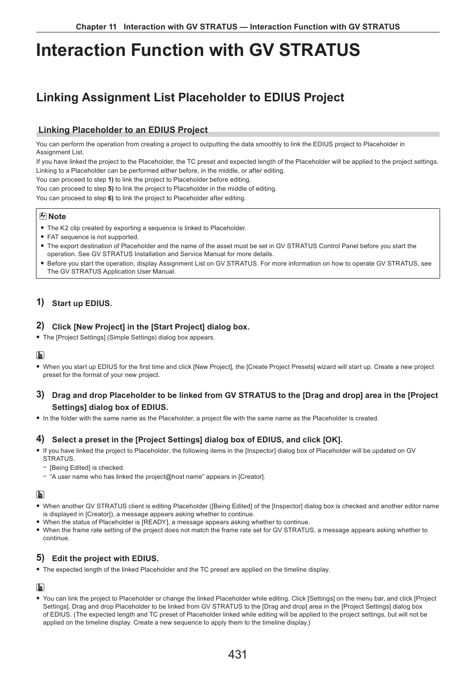 Interaction function with gv stratus, Linking placeholder to an edius project | Grass Valley EDIUS Pro v.7.4 Reference Manual User Manual | Page 431 / 471