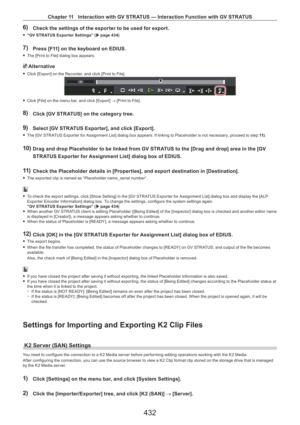 Settings for importing and exporting k2 clip files, K2 server (san) settings | Grass Valley EDIUS Pro v.7.4 Reference Manual User Manual | Page 432 / 471