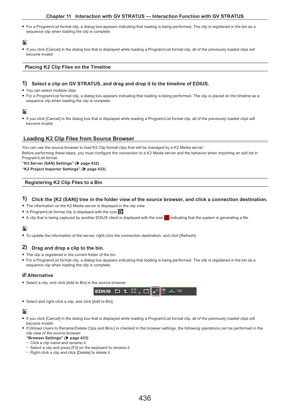 Loading k2 clip files from source browser | Grass Valley EDIUS Pro v.7.4 Reference Manual User Manual | Page 436 / 471