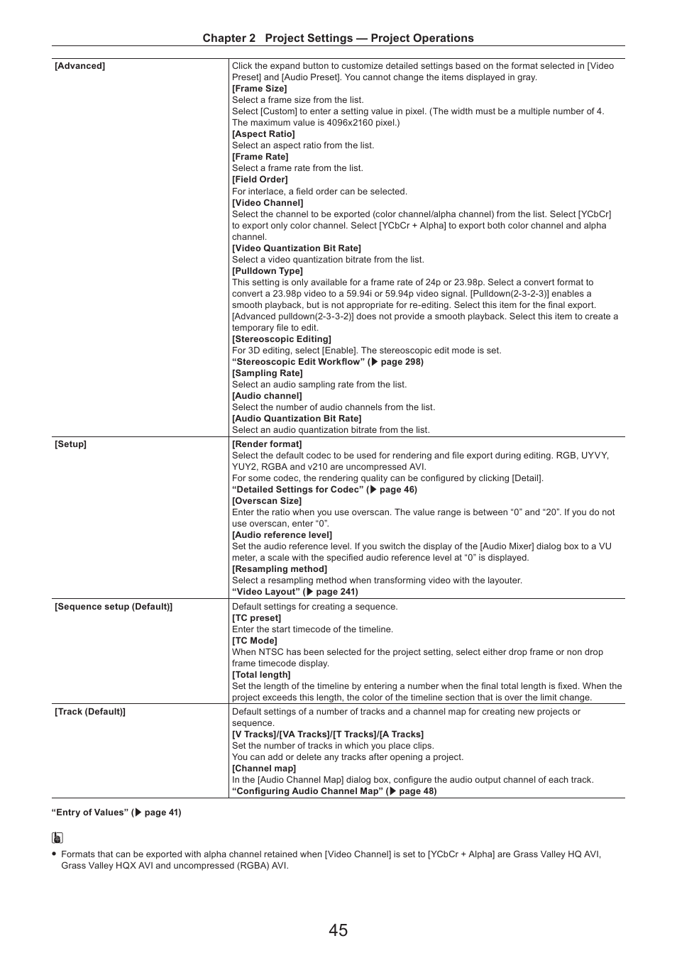 Chapter 2 project settings — project operations | Grass Valley EDIUS Pro v.7.4 Reference Manual User Manual | Page 45 / 471